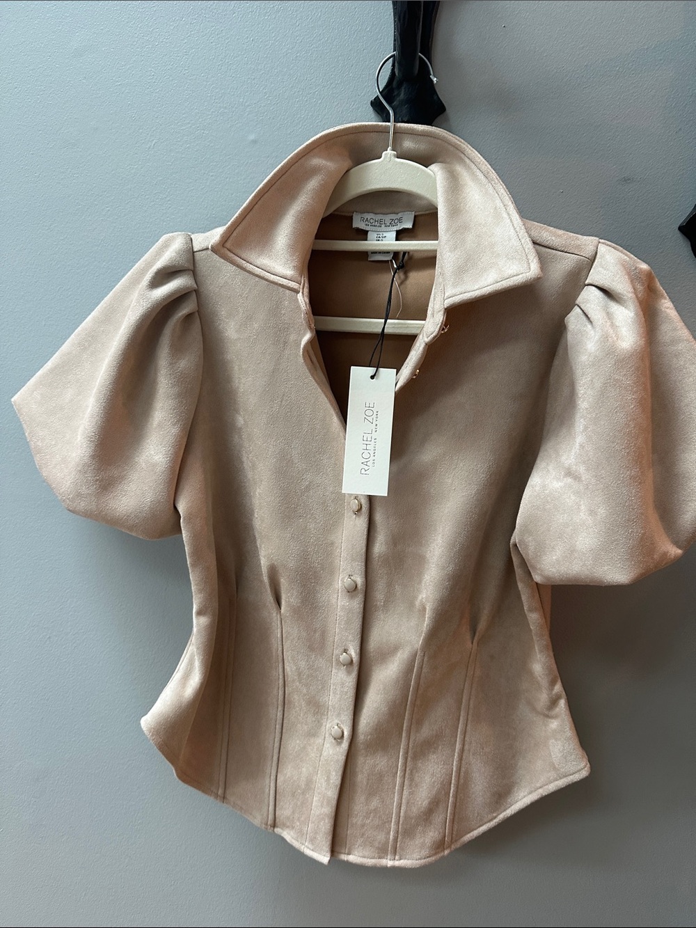 Rachel Zoe Suede (faux) Puff-Sleeve Button Front Top